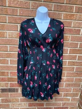A New Day Women's Floral Balloon Long Sleeve Dropped Waist Mini A-Line Dress -XS